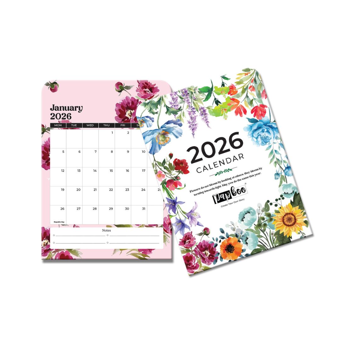 Papboo 2026 Floral Desk Calendar | Watercolor Botanical Design | With Wooden Easel Stand | 350 GSM Premium Paper