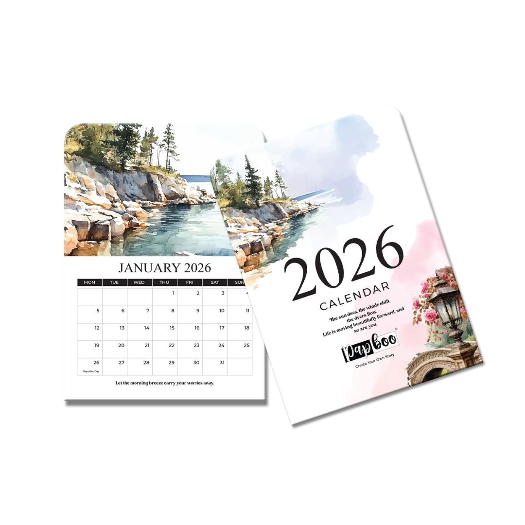 Papboo 2026 Scenic Watercolor Desk Calendar | Landscape Art Design | Wooden Easel Stand | 350 GSM Premium Paper