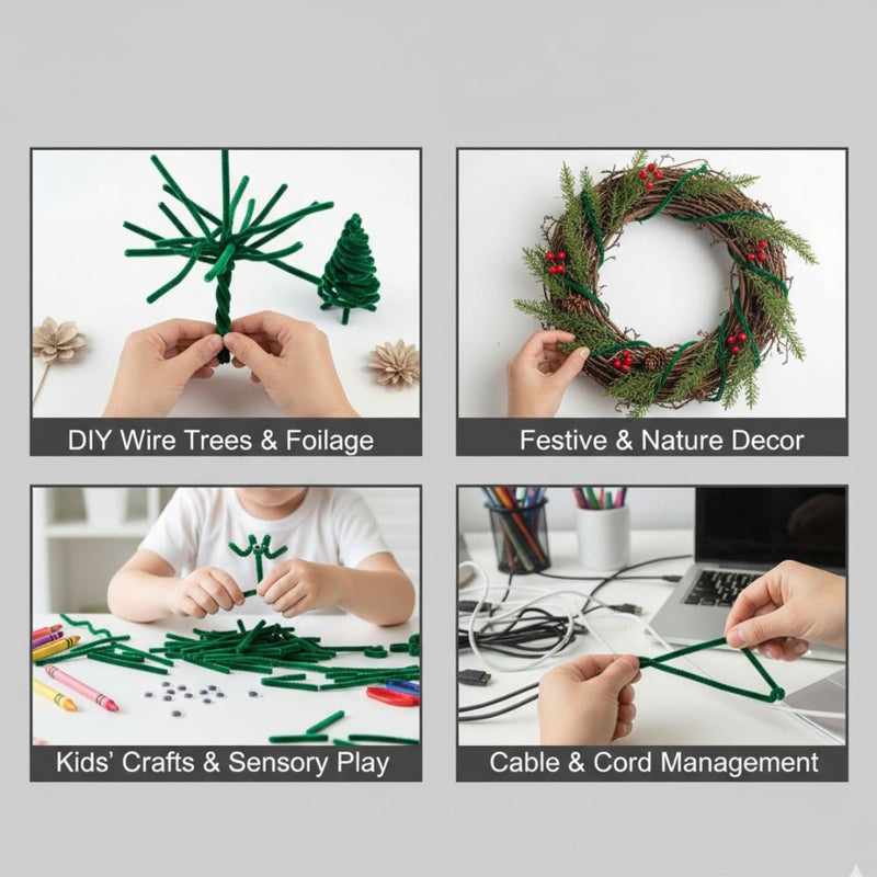 Christmas Dark Green Plain Pipe Cleaner for Craft and Bouquet | Specially for Christmas with EXTRA FURRING