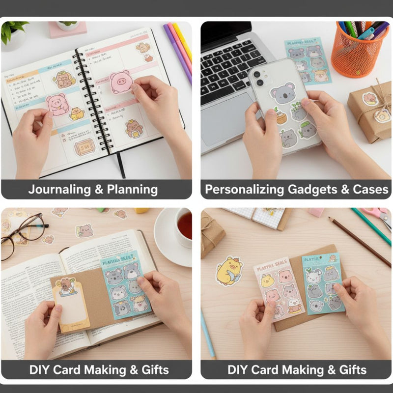 (Buy 1 Get 1 Free) Premium 3D kawaii bear Journaling Stickers l Pack of 1 Sheets l  Stickers for Scrapbooking & Planners