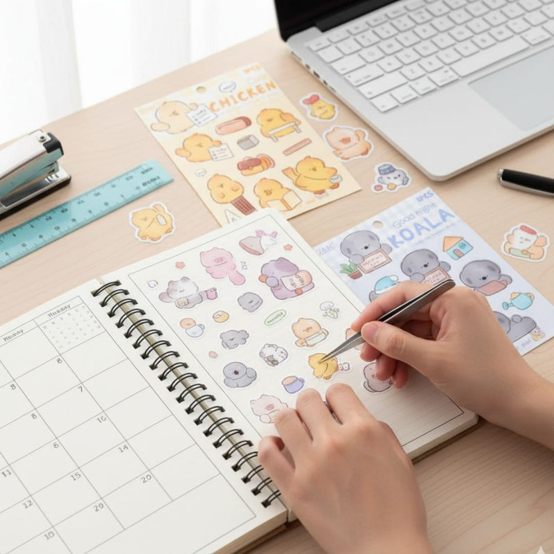 (Buy 1 Get 1 Free) Premium 3D kawaii bear Journaling Stickers l Pack of 1 Sheets l  Stickers for Scrapbooking & Planners