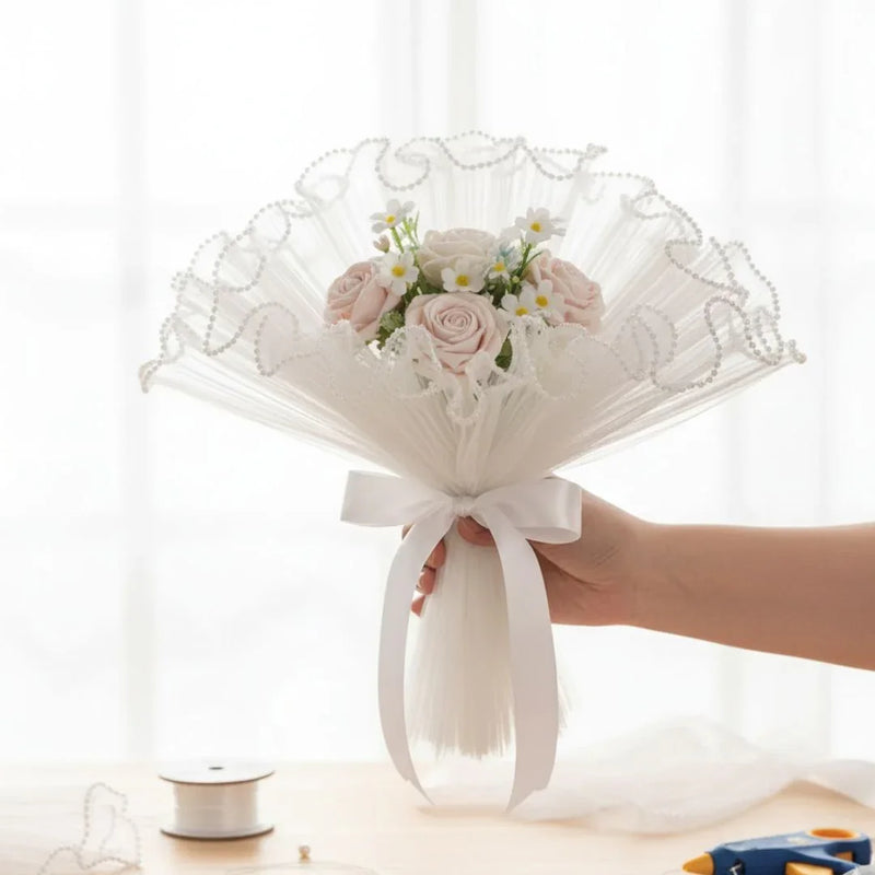 Premium Off White Wrapping Paper Net Wrinkled with Pearl 64 cm long  | Gift Wrappers | Premium 2026 Edition