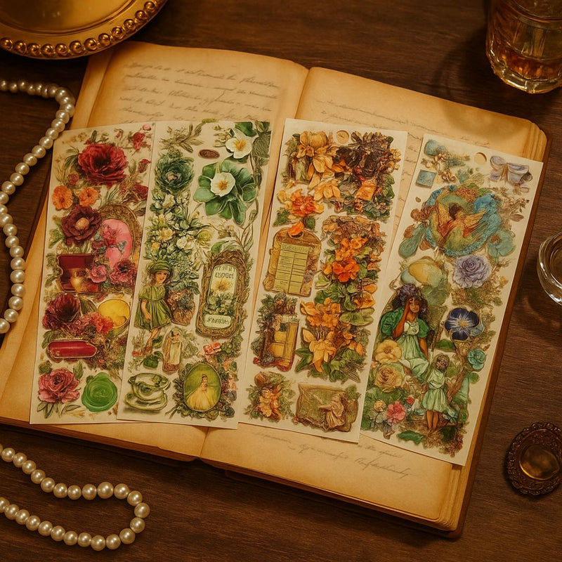 Journaling sticker retro type of floral theme Sheet (Pack of 6 sheets)