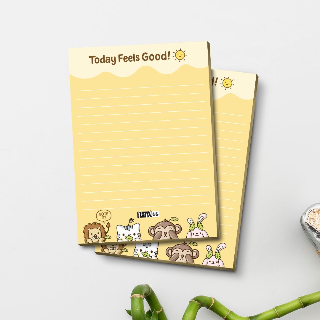 Papboo “Today Feels Good!” Cute A6 Lined Notepad | 90 Sheets | 80 GSM | Animal-Themed Desk Pad