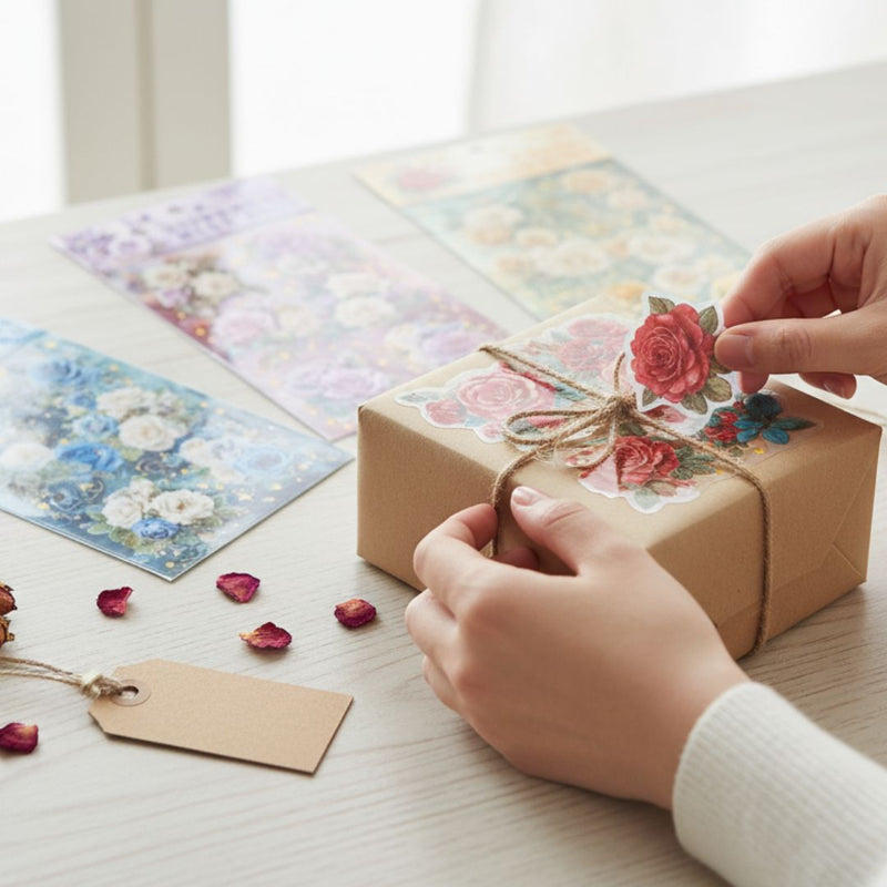 (Buy 1 Get 1 Free) Premium Floral Journaling Stickers l Pack of 4 Sheets l Elegant Floral Stickers for Scrapbooking & Planners