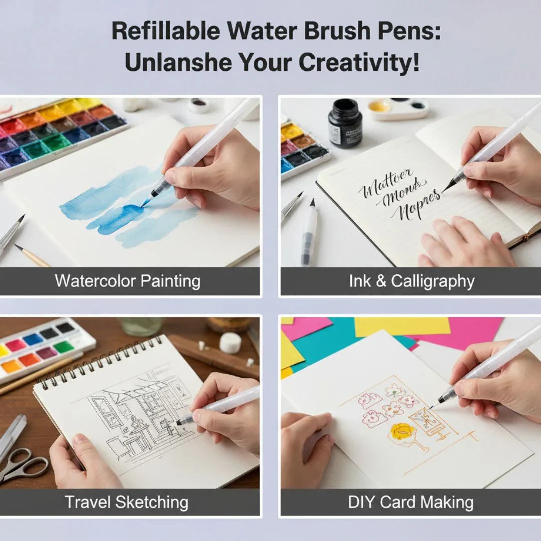 Refillable Water Brush Pens with Soft Bristles | 3-Piece Set