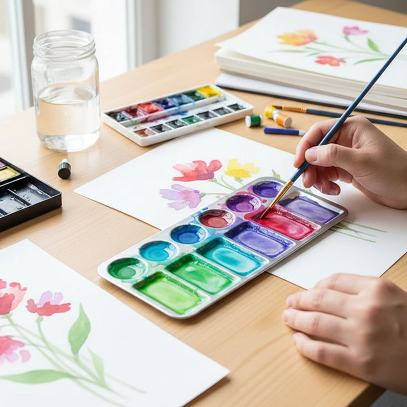 Aluminum Watercolor Palette 11x23cm with Mixing Wells