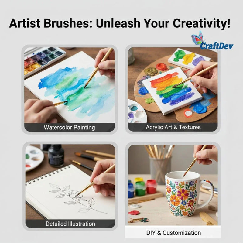 6-Piece Round Paint Brush Set with Handle | Artist Brush Set (pack of 1)