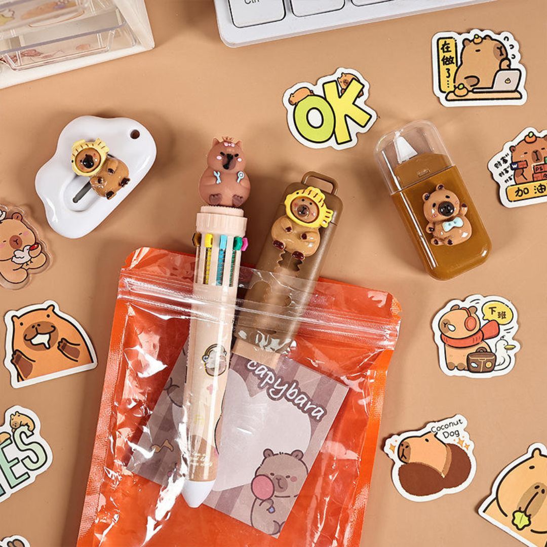 Cute Capybara Stationery Gift Set | Multi-Pen, Stickers, Eraser & More l Pack of 1