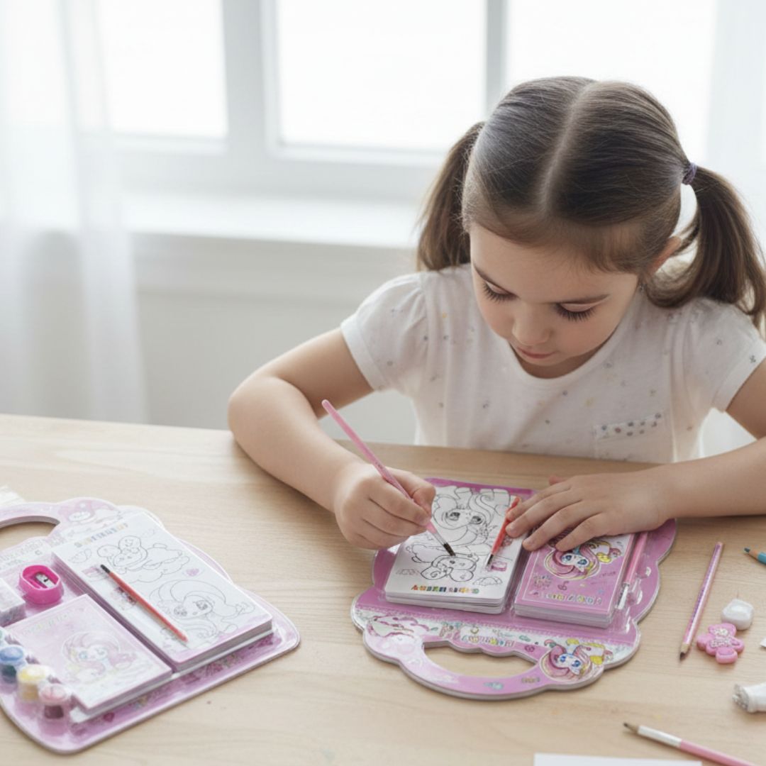 Kids Art Stationery Set | Paints, Brush, Sharpener & Coloring Sheets l Pack of 1