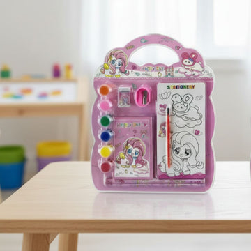 Kids Art Stationery Set | Paints, Brush, Sharpener & Coloring Sheets l Pack of 1
