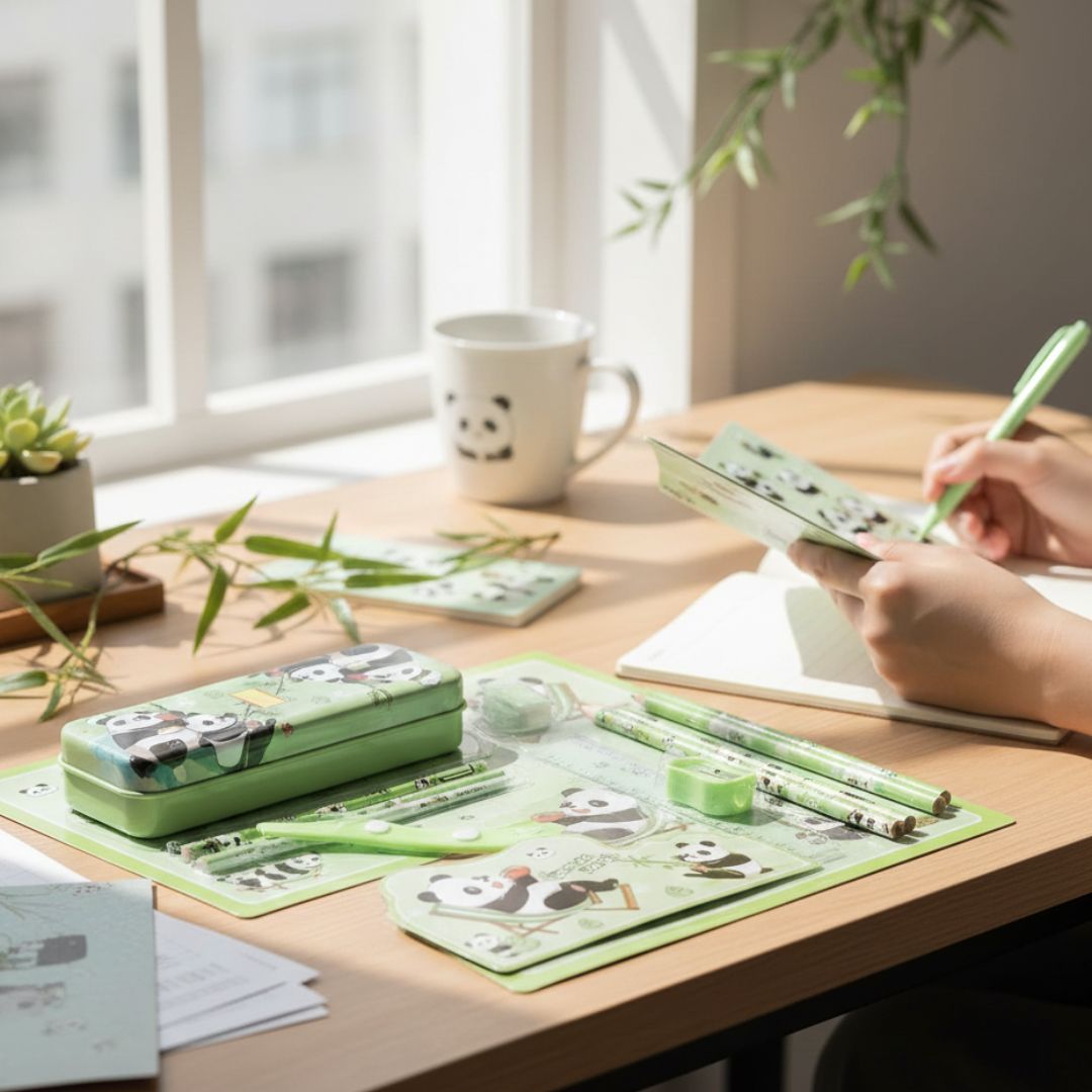 Cute Panda Stationery Set | Pencil Box, Ruler & Scissors for Kids l Pack of 1