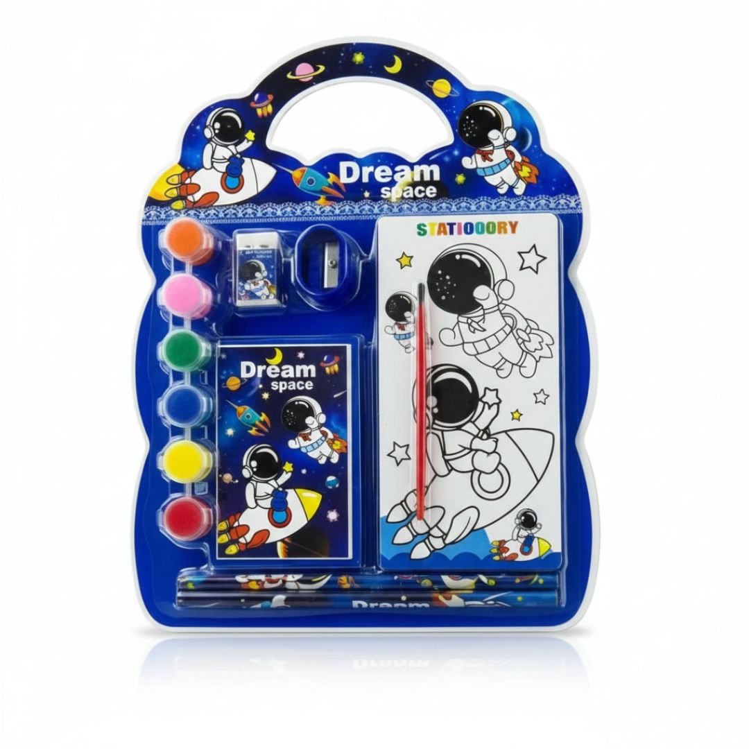 Cute kids Space Painting & Stationery Kit | Astronaut Colour Set & Notebook l Pack of 1 contains 6 items