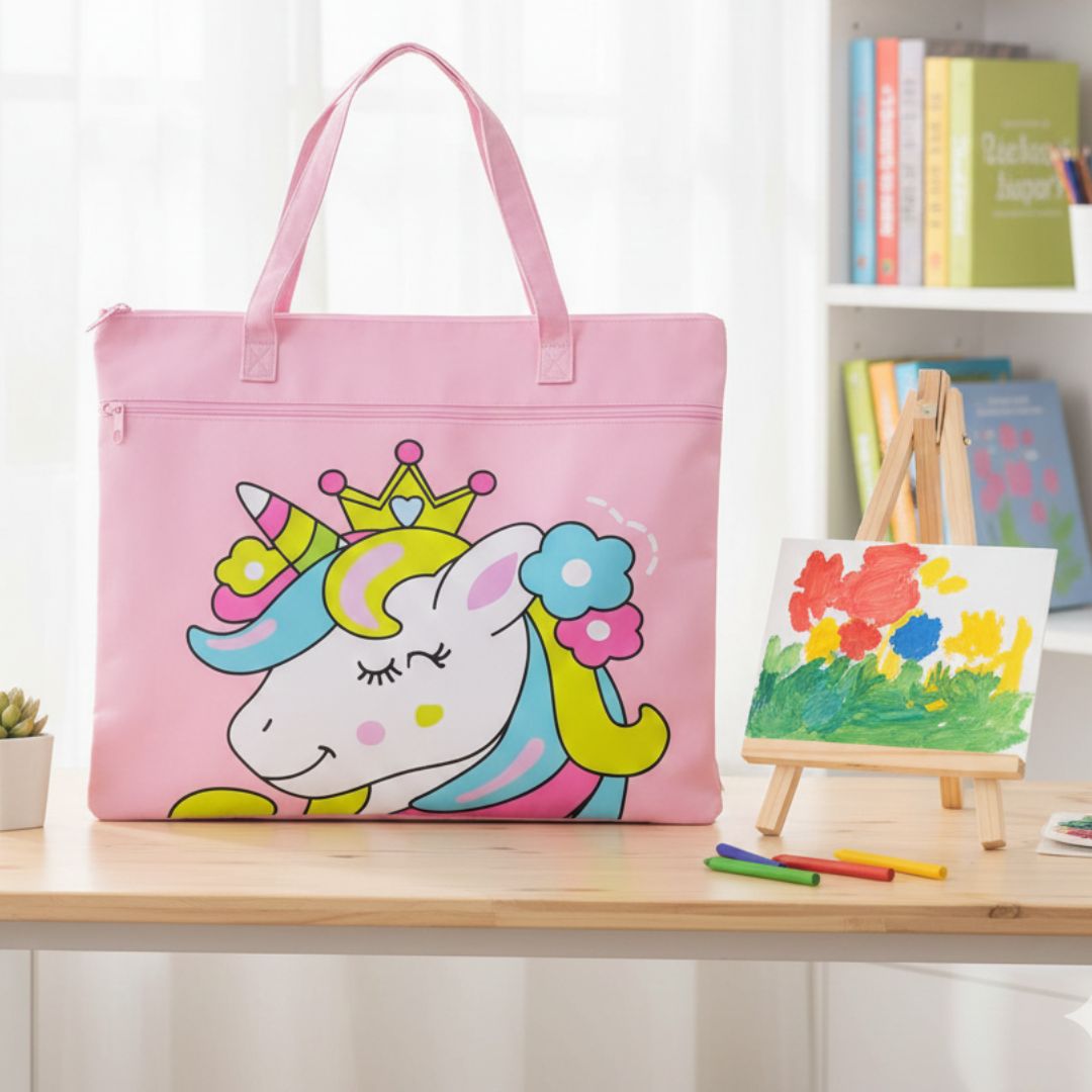 Unicorn Design Art Folder | Large Kids Carry Bag with Zip l Pack of 1