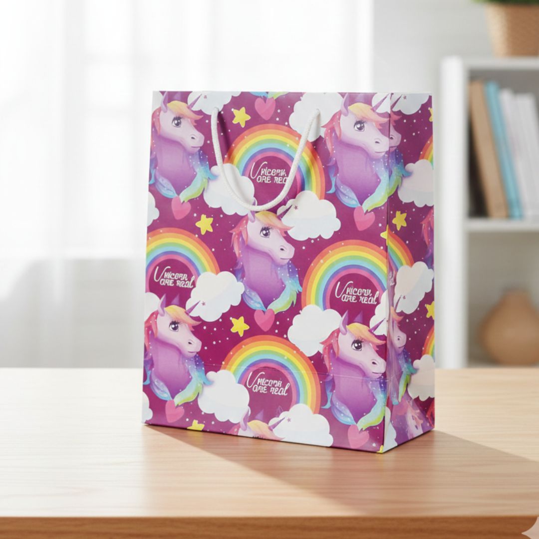 Magical Unicorn Paper Gift Bag | Rainbow & Stars Design  l Pack of 1