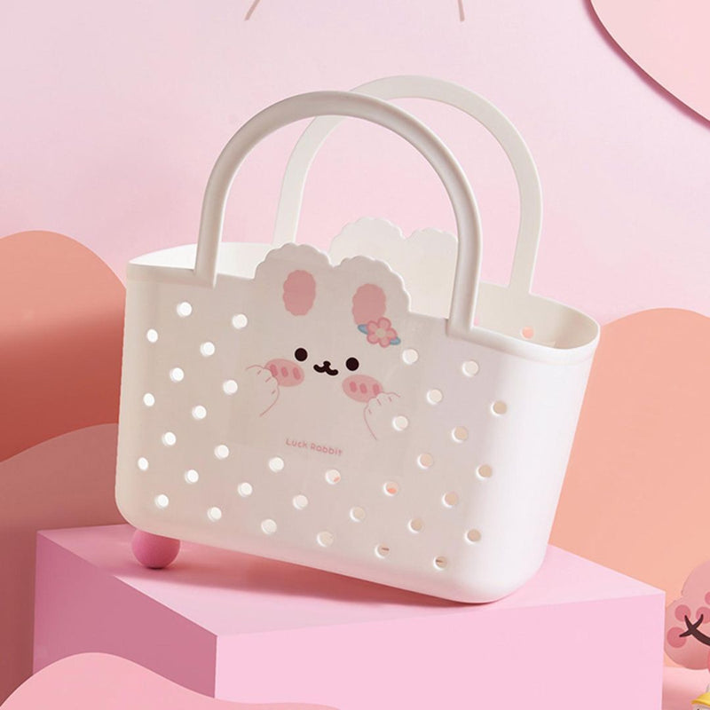 Cute Bunny Storage Basket for Kids | Plastic Tote Bag with Handle (Pack of 1)