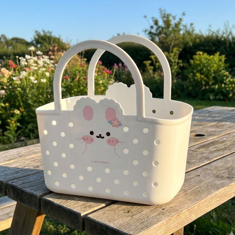 Cute Bunny Storage Basket for Kids | Plastic Tote Bag with Handle (Pack of 1)