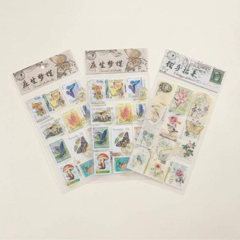 ( Buy 1 Get 1 Free ) Vintage Botanical Postage Stamp Stickers l Pack of 1 contains 2 sheets
