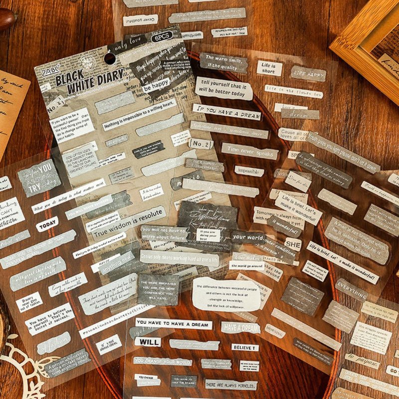 ( Buy 1 get 1 Free )Memory Text Stickers Vintage Scrapbook, Planners & DIY l Pack of 1 contains 6 sheets