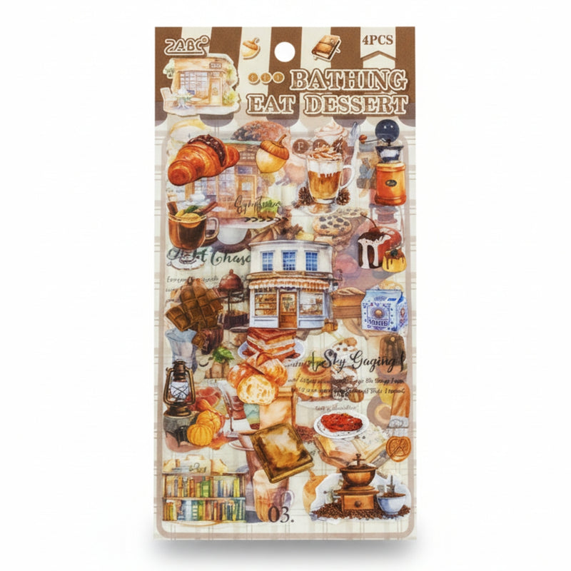 (Buy 1 Get 1 Free) Vintage Dessert & Travel Theme Stickers for Scrapbook l Pack of 1 contains 4 sheets