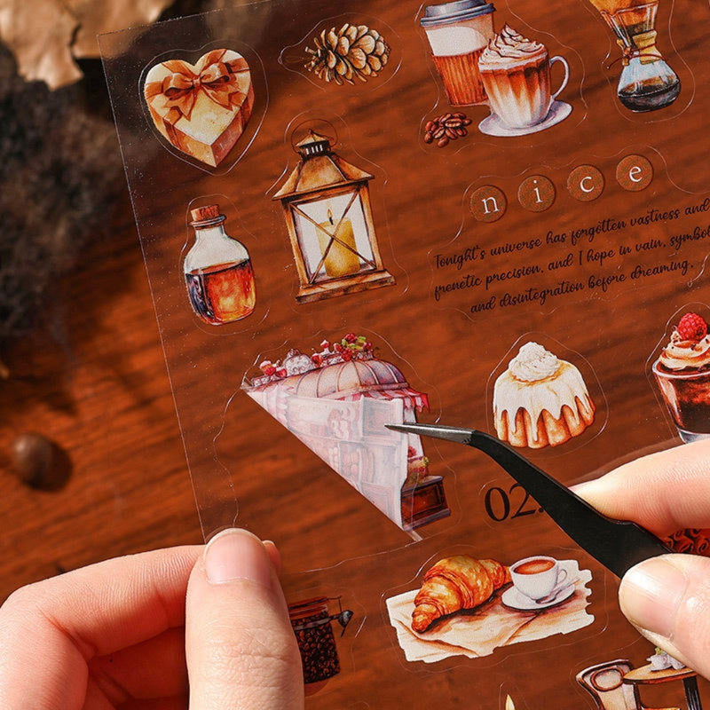(Buy 1 Get 1 Free) Vintage Dessert & Travel Theme Stickers for Scrapbook l Pack of 1 contains 4 sheets