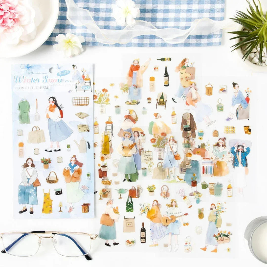 (Buy 1 get 1 Free) Vintage Retro Journaling Stickers for Seasonal Life l Pack of 1 contains  6 sheets