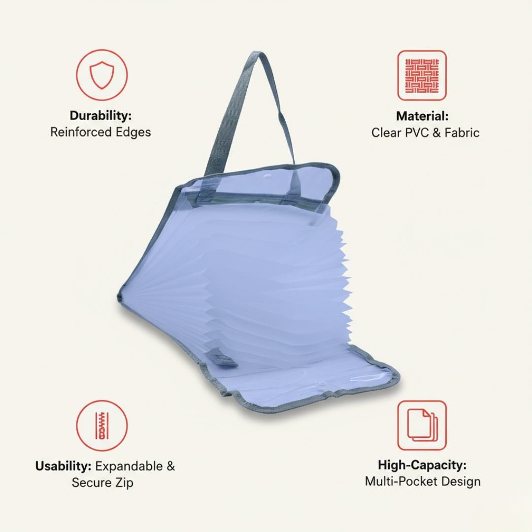 A4 Transparent Vertical File Bag with Button Lock – Durable Document Holder (Pack of 1)