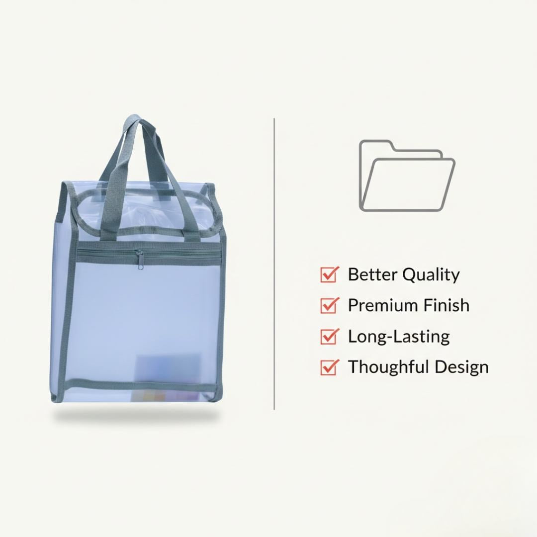 A4 Transparent Vertical File Bag with Button Lock – Durable Document Holder (Pack of 1)