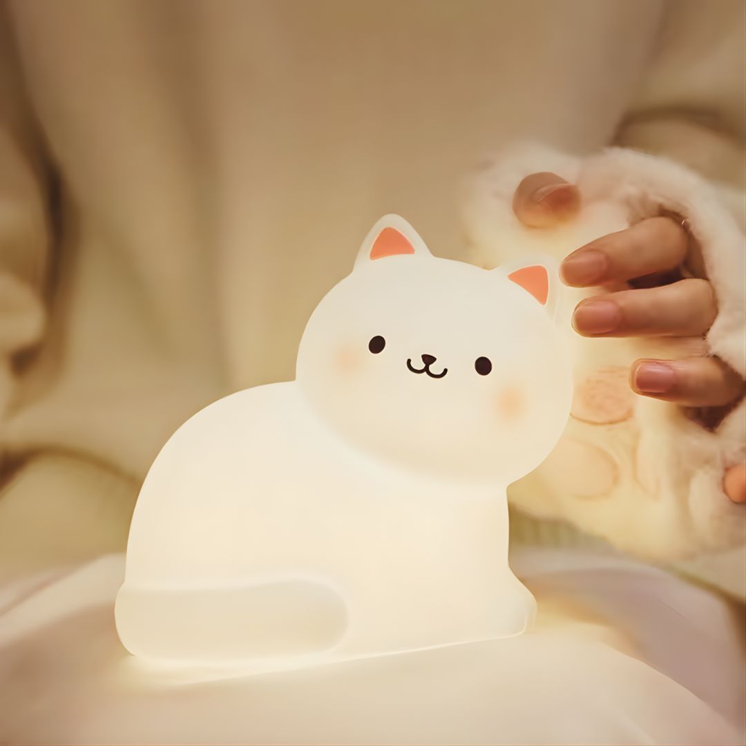 Cute Cat Night Lamp for Kids, Soft Silicone Nursery Night Lamp Rechargeable l Pack of 1