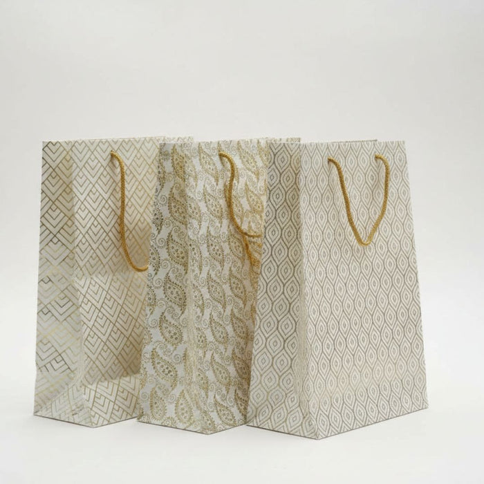 Paper Bags Gold Flower Design Gift Bags for Gifting, Weddings, Birthday (30cmx 24.5cm) Pack of 1