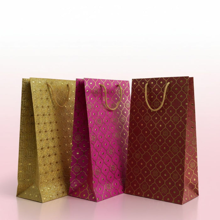 Premium Paper Bags for Gold desing Gift bag ,Small Presents, Weddings, Birthday, Holiday Presents, Multicolor (32cmx22.4cm) Pack of 1