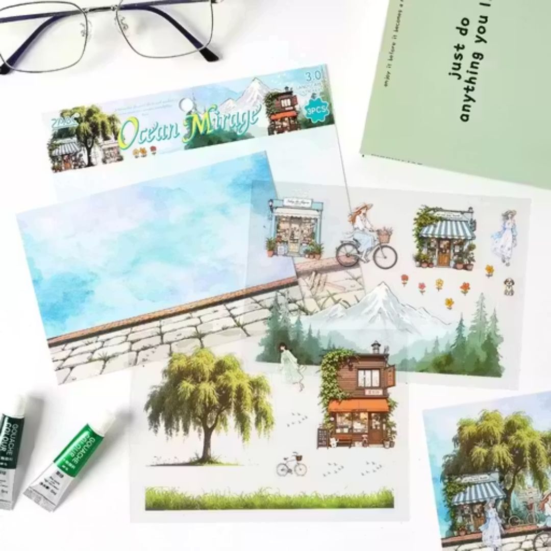( Buy 1 Get 1 Free ) Beautiful Landscape Aesthetic Sticker Sheets | Nature & Cottage Theme | Pack of 1 contains 3 sheets