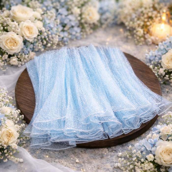 Premium Sky Blue Wrapping Paper Net Wrinkled with Snow 64 cm long  | Gift Wrappers | Premium 2026 Edition