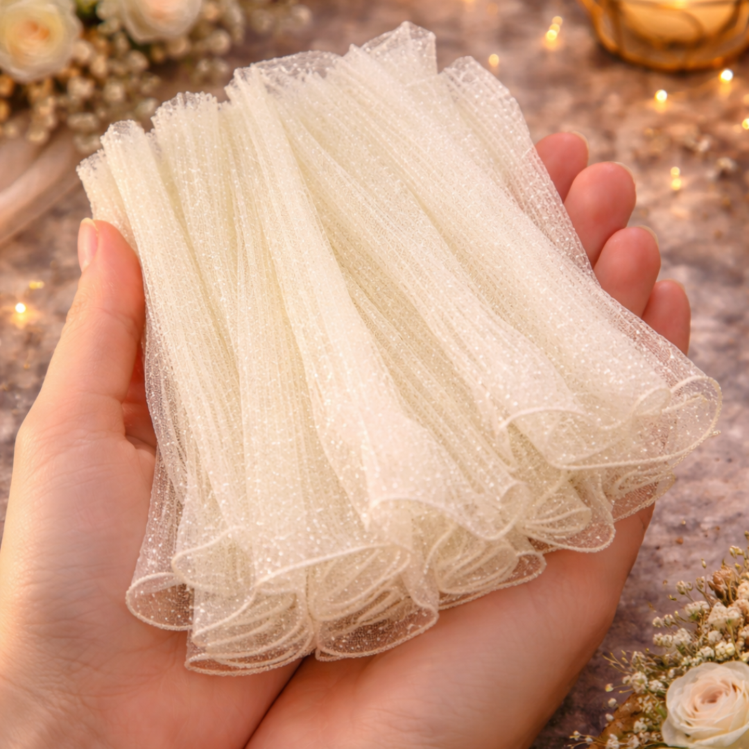 Premium Cream Wrapping Paper Net Wrinkled with Snow 64 cm long  | Gift Wrappers | Premium 2026 Edition
