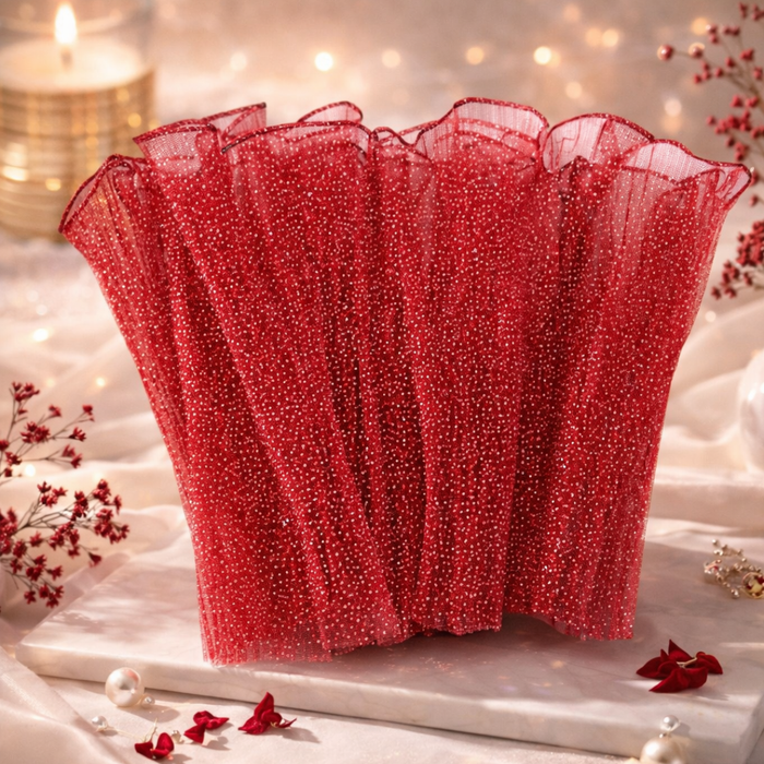 Premium Maroon Wrapping Paper Net Wrinkled with Snow 64 cm long  | Gift Wrappers | Premium 2026 Edition