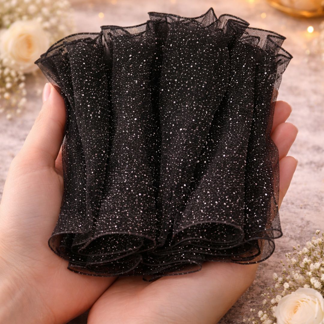 Premium Black Wrapping Paper Net Wrinkled with Snow 64 cm long  | Gift Wrappers | Premium 2026 Edition