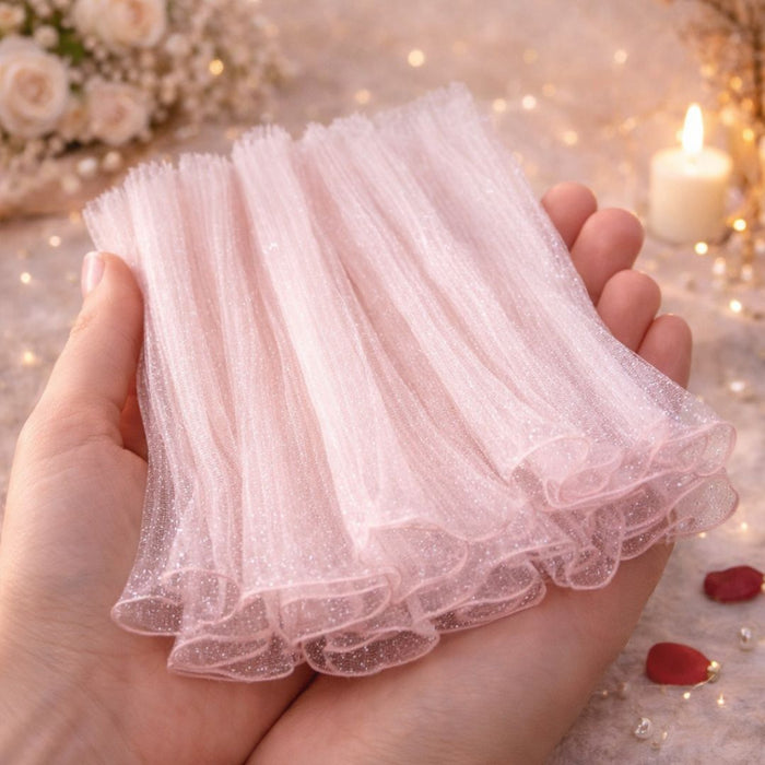 Premium Light pink Wrapping Paper Net Wrinkled with Snow 64 cm long  | Gift Wrappers | Premium 2026 Edition