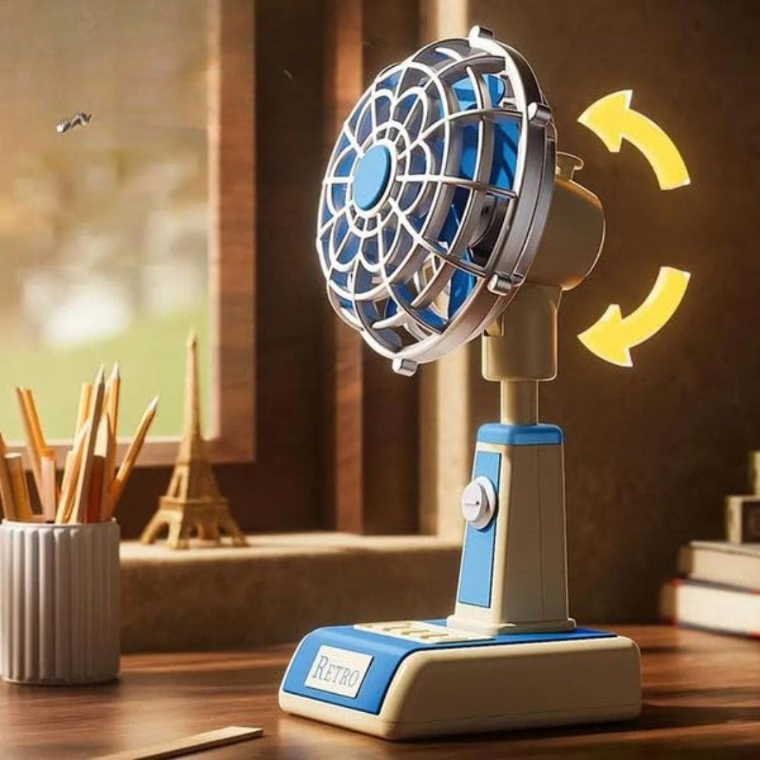 Mini Retro Table Portable Fan | Aesthetic Desk Fan for Study & Workspace | Pack of 1