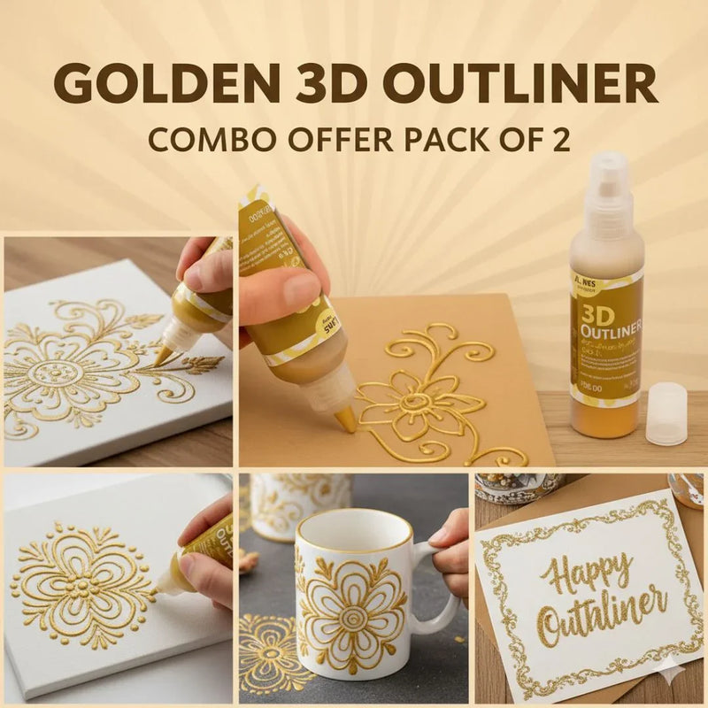 (Combo Pack of 2 ) 3D Gold outliner for Lippan art