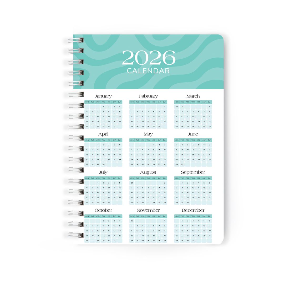 Make Each Day Count 2026 Planner | Aqua Blue Minimal Wiro Diary | Matte Hardbound Cover | Daily Notes & Goals Journal