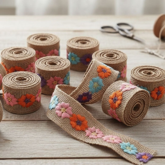 Cute Floral Jute Lace Rolls l Pack of 1 contains 12 rolls I Used in combination with pipe cleaners