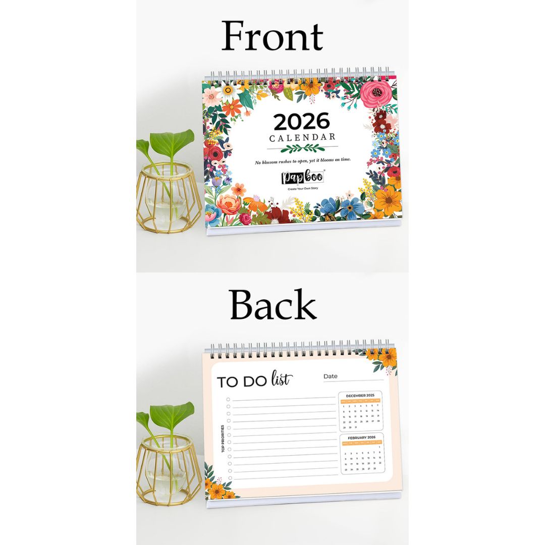 Papboo 2026 Floral Desk Calendar | 250 GSM Premium Paper | Monthly Planner with To-Do Pages