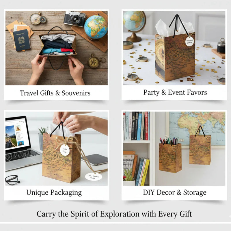 Jags Paper Bag Small (A5) Vintage Map India A5 JPBS00 Pack of 12 Pcs