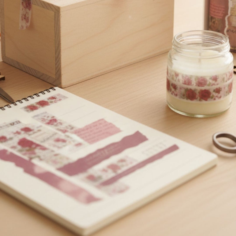 Maroon floral Retro Washi Tape Pack for Journaling l Pack of 1 Contains 10 washi tapes