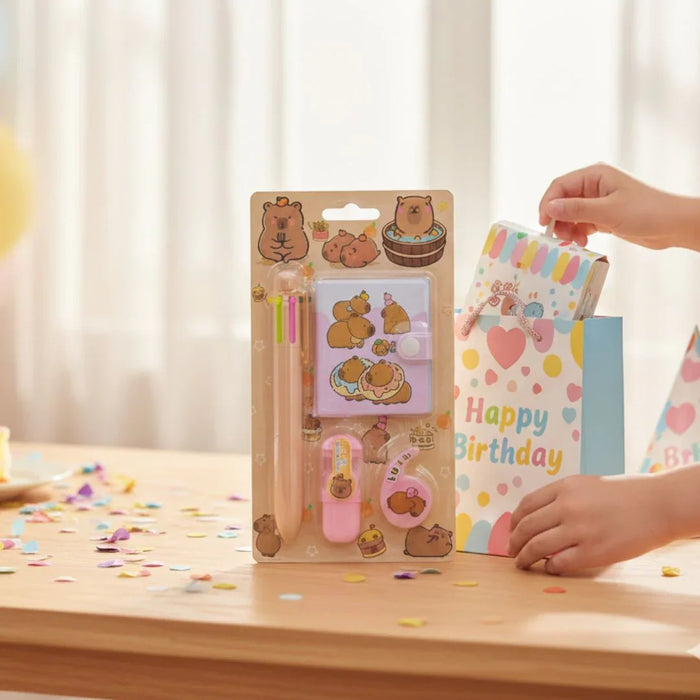 Capybara Cute Stationery Gift Set | Mini Notebook, Pen & Eraser Kit