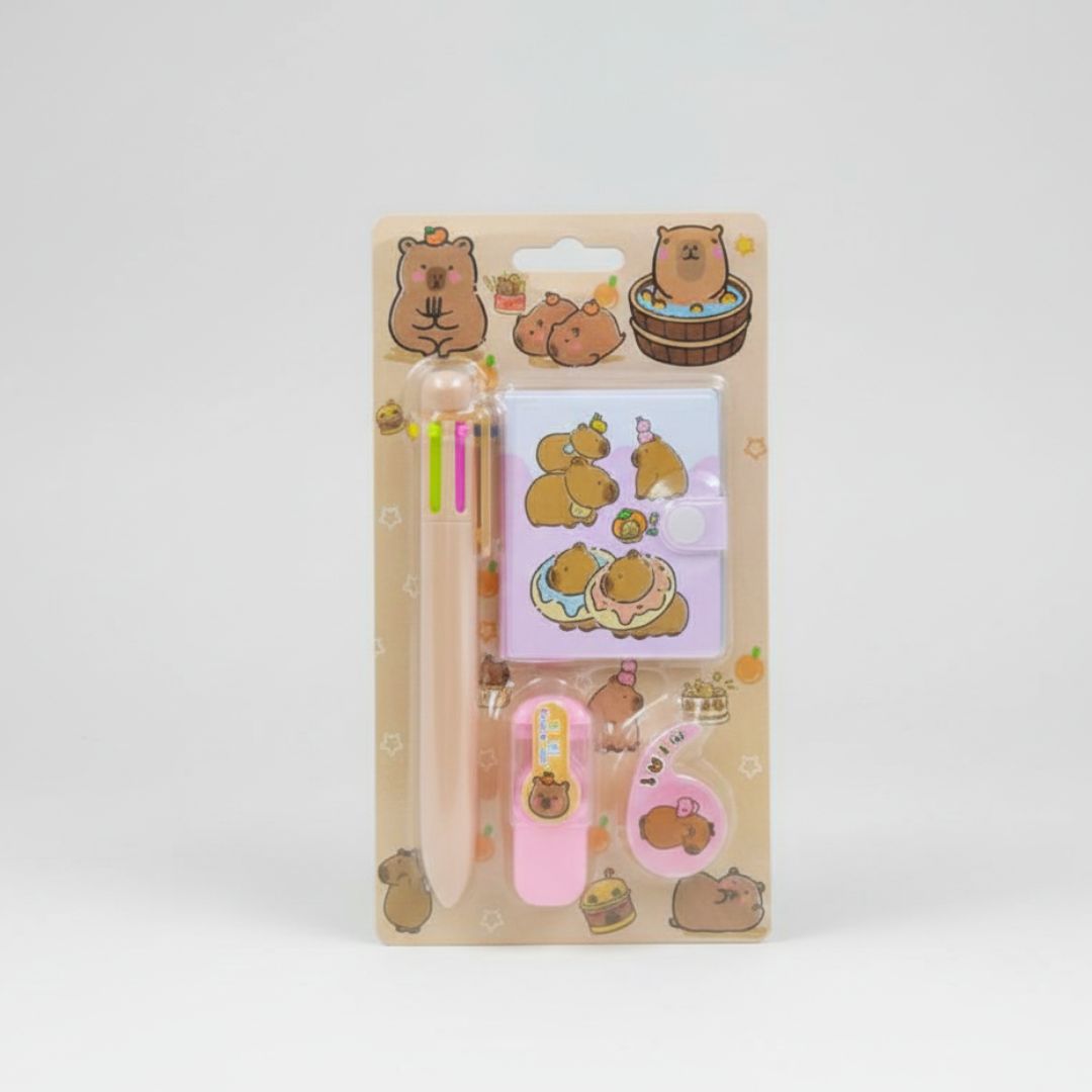 Capybara Cute Stationery Gift Set | Mini Notebook, Pen & Eraser Kit