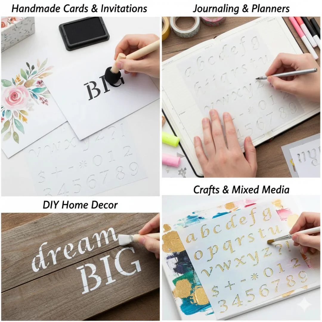 Drawing Stencil Plastic A4 A to Z/0 to 9 Small letter symbols