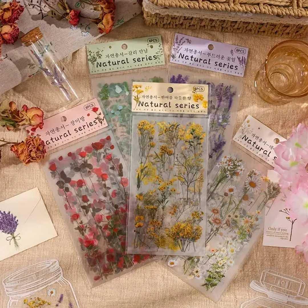 Natural dried flower Sheet stickers for Journaling & Resin (Pack of 6 pcs)