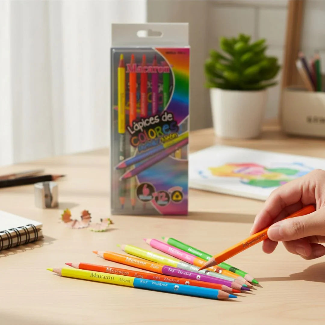 Neon Macaron Double-Sided Color Pencils | 6 Pcs, 12 Shades Set