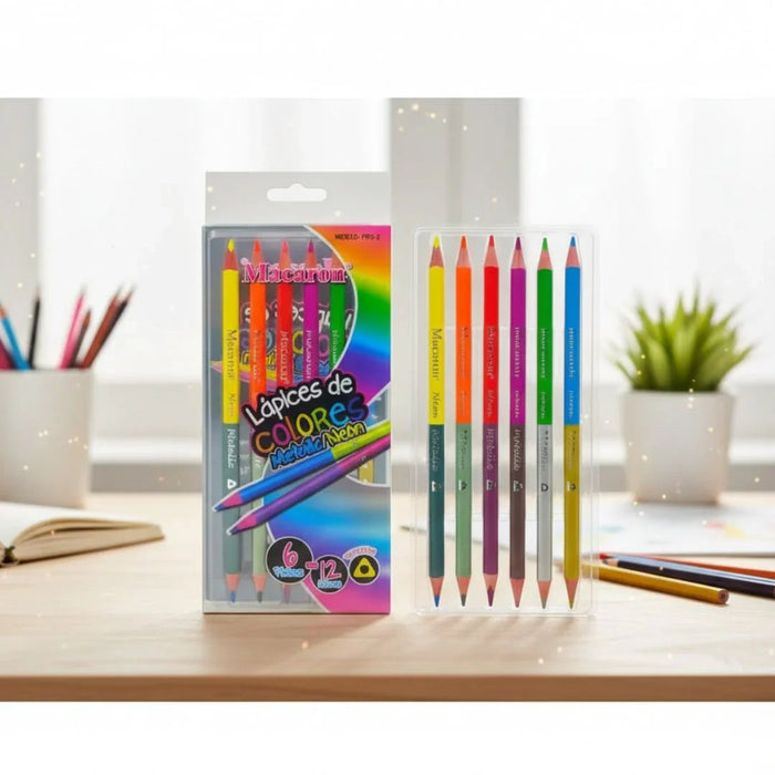 Neon Macaron Double-Sided Color Pencils | 6 Pcs, 12 Shades Set
